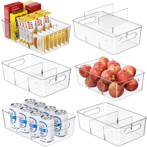Mpotmiy 6 Pack Pantry Organizers and Storage,Clear Plastic Containers with 2 Dividers for Kitchen,Fridge Organization and Storage,Acrylic Bins for Pounches,Spice Packet,Snack organzier - style: 6pack