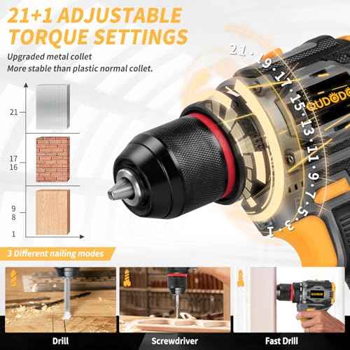 QUDODO Brushless Compact Drill Tool Set, 120PCS 45N. m 18V Cordless Drill Kit with 2 Battery, Woman Household Tool Kit with Electric Driver, Taladro Set with Inal?mbrico for Daily Home Basic Repair