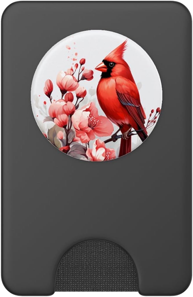 Cute Red Cardinal Bird Floral Design For Bird Lover PopSockets Adhesive PopGrip