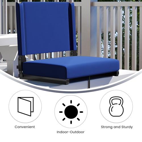 Flash Furniture Grandstand Portable Stadium Seats for Bleachers or Benches, Folding Padded Stadium Chairs with Handle, Pack of 2, 500 lb. Weight Capacity, Blue