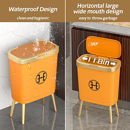 Procade Bedroom Trash Can with Lid,Slim Bathroom Trash Cans with Lids, Dog Proof Trash Bin with Press Top Lid,Modern Gold Trash Can Plastic Waste Basket for Living Room, Office,Kitchen, 4 Gal-Orange - color: Orange
