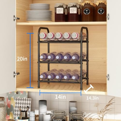 GILLAS 3 5 6 7 8 Tier Water Bottle Storage, Metal Beverage Can Rack,Large Capacity Bottled Rack Water Bottle Holder Stand for Cabinet, Countertop Kitchen, Party, Black - size: 3 Tier Without Wooden Top