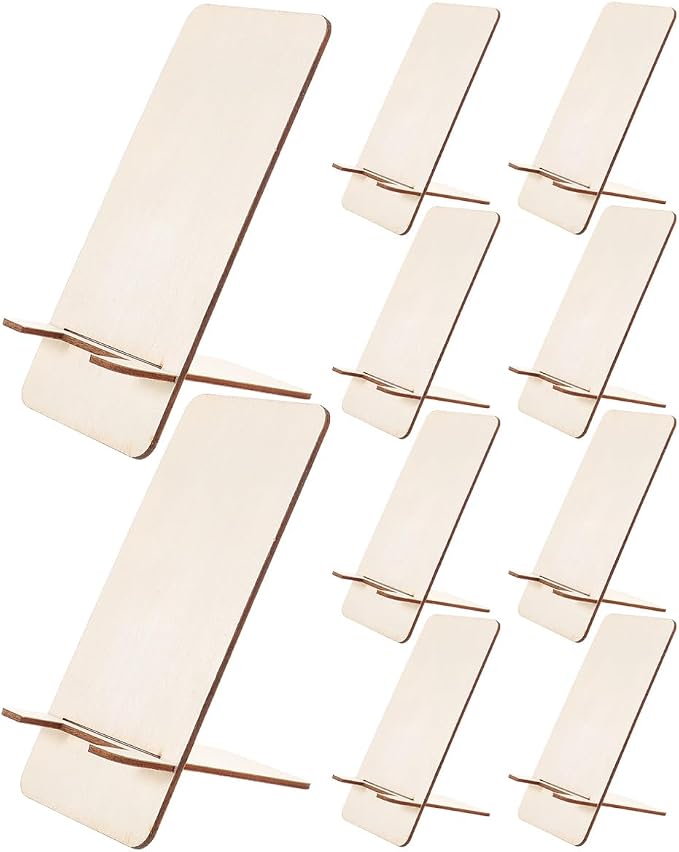Ipetboom 10pcs Wooden Phone Stand: Desk Phone Holder - Portable Mobile Stand for Office and Home - Wood Tablet Holder Detachable &amp Unfinished