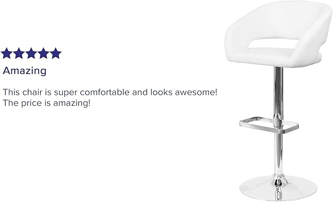 Flash Furniture Erik Contemporary Adjustable Height Barstool with Footrest and Rounded Mid-Back, Upholstered Bar or Counter Height Stool, White/Chrome