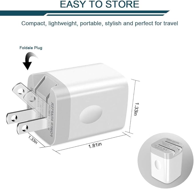 3Pack Fast Charging Cubes Foldable Dual Port Charger Block Fast USB Plug | Power Adapter Fold up Box Base Brick for iPhone 17 Air/16 Pro/16 Plus/16 Pro Max/15/XR/XS Max Samsung Galaxy LG Pixel