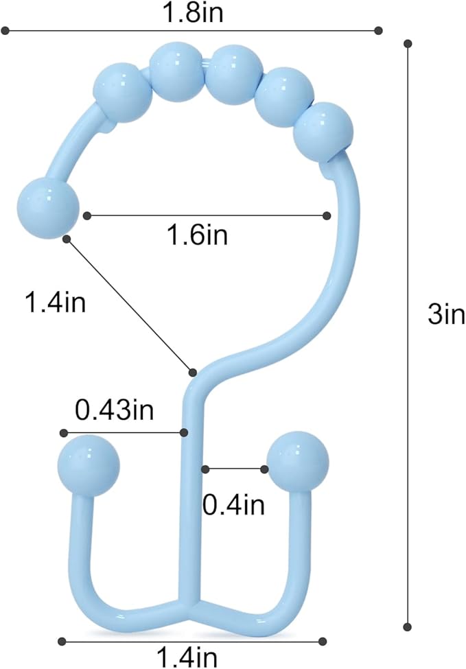 Shower Curtain Hooks, Goowin Shower Curtain Rings, Stainless Steel Shower Curtain Hooks Rust Proof Free Sliding Double Shower Hooks for Curtain, Shower Curtains & Liners (Blue)