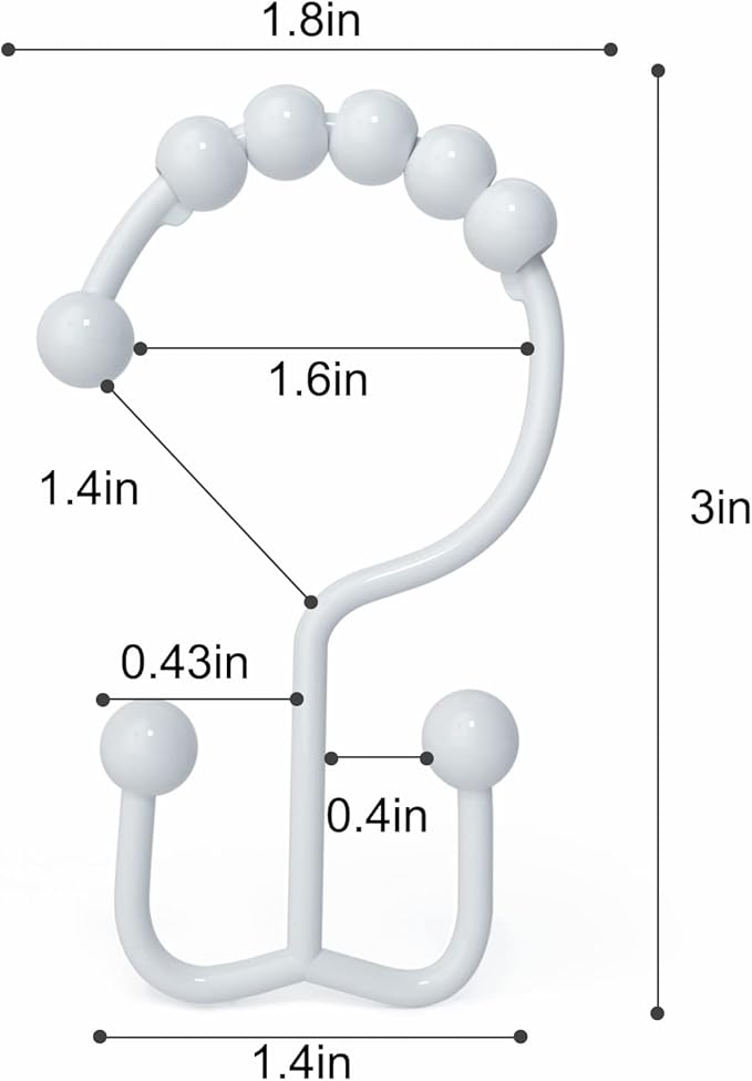 Shower Curtain Hooks, Goowin Shower Curtain Rings, Stainless Steel Shower Curtain Hooks Rust Proof Free Sliding Double Shower Hooks for Curtain, Shower Curtains & Liners (White)
