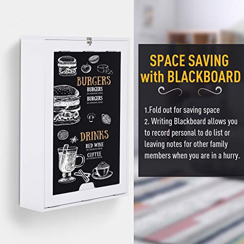 Foldable Wall Mounted Desk with Storage Shelves, Fold Out Convertible Computer Table with Blackboard, Folding Writing Table Workstation for Small Spaces,Home Office (White-a) - color: White-a
