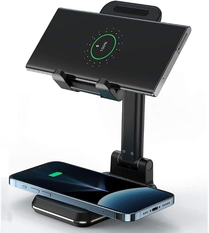 Dual 10W Wireless Charger Fast Foldable Compatible with Samsung Galaxy S25 Ultra Stand 2-Coils Charging Pad Slim