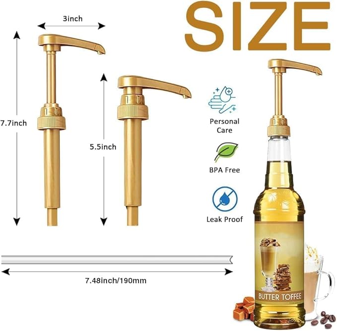 20 Pcs Gold Syrup Pump Dispenser, Compatible with 25.4 Oz/750ml Bottles, Great for Home & Coffee Bar Drinking Mixes, Tea, Beverage, Cocktails, Plus Spoons