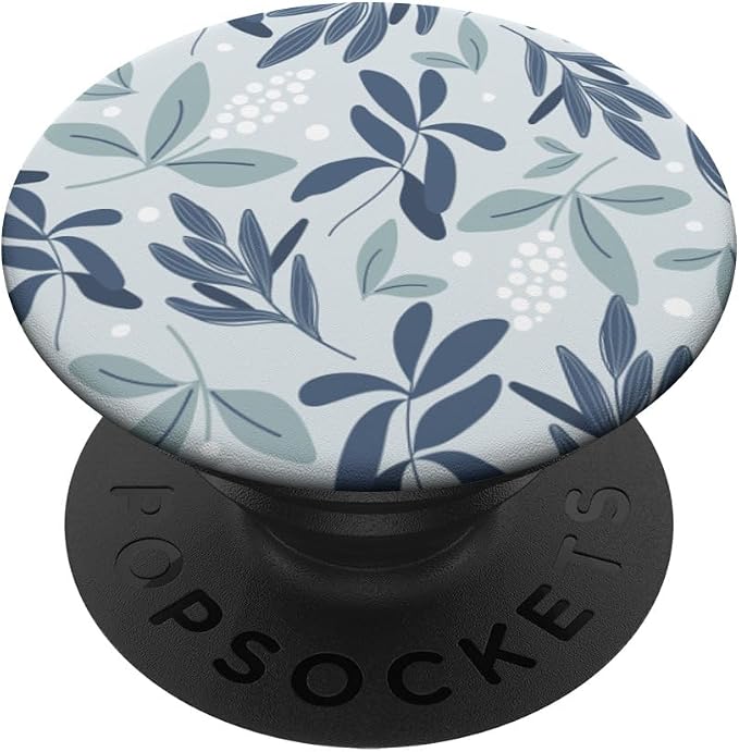 Blue Botanical Foliage &amp White Berry Floral Bud Pattern PopSockets Adhesive PopGrip