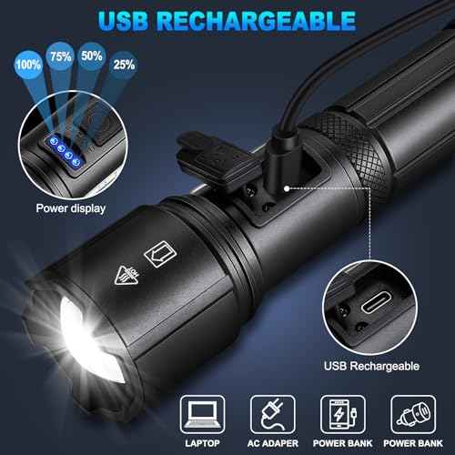 Rechargeable LED Flashlights High Lumens, 99,000 Lumens Super Bright Flashlight 7 Modes w/COB Work Light, Powerful Flash Light for Outdoor Emergency Hiking Camping