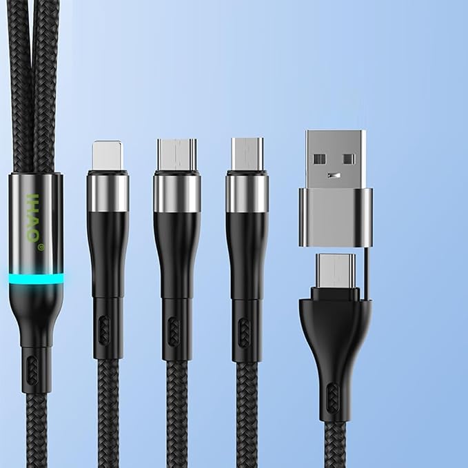 IHAO Multi Ports Charger Cable 3 Combinations in One Cable USB A to USB C/Micro USB PD Fast Charging Cord Lighted Up LED Flowing Compatible with Almost All Kinds of Electric Device-39Inches Blue