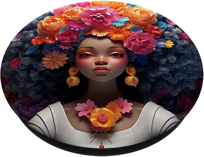 Proud Afro Queen Girl Floral Hair Melanin Black Women Pride PopSockets Adhesive PopGrip