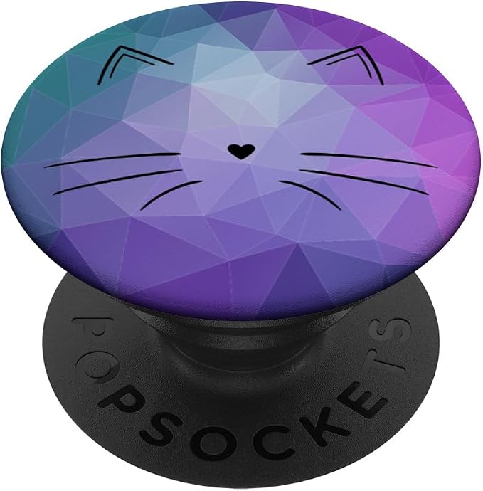 Black Cat Face Teal Purple Polygon PopSockets Adhesive PopGrip