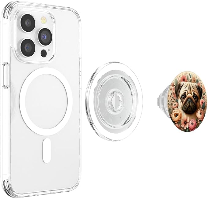 Pug Cute Dog Flowers Boho Cute Puppy Dog Lover PopSockets PopGrip for MagSafe