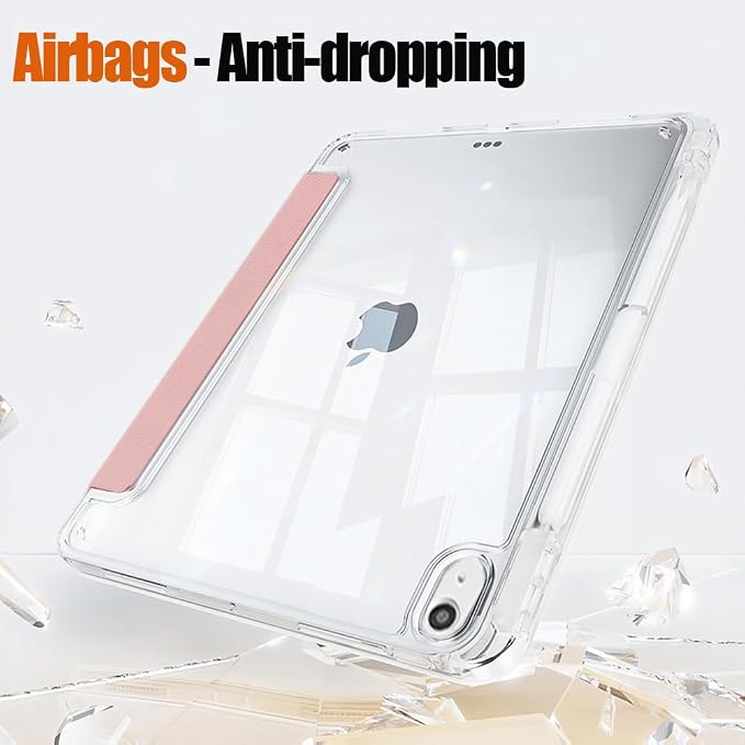 Slim Case for iPad Air 11 M4/M3/M2 &amp 10.9 5th/4th Gen Aqua Blue | Pencil Holder Multi-Angle Y Fold Stand Clear Acrylic Cute Cover Auto Wake-Sleep 2026/2025/2024/2022/2020
