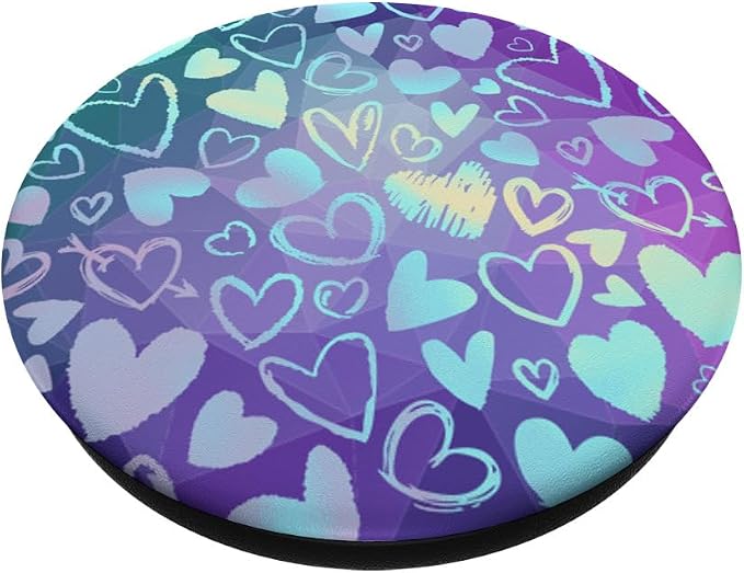 Rainbow Modern Hearts Teal Purple Polygon PopSockets Adhesive PopGrip