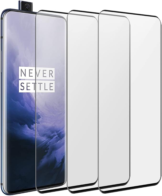 DUNSIHUI 3 Pack Screen Protector for One-Plus 7 ProAnti-Scratch 9H Hardness Full Coverage For One-Plus 7 Pro Black Edges Silk Print Tempered glass Protector Film.