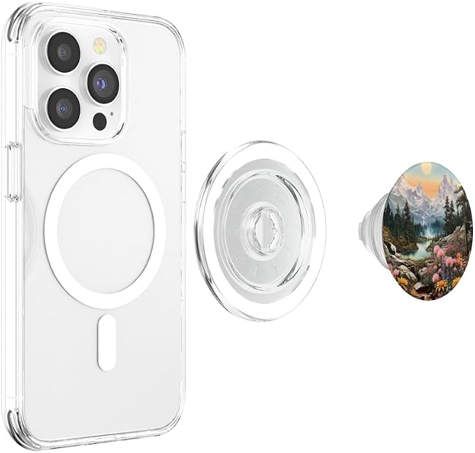 Mountains Landscape With Trees And Flowers Floral Nature PopSockets Adhesive PopGrip