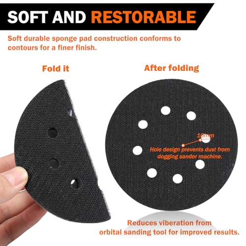 2 Pack 5 Inch 8 Holes Interface pad,Orbital Sander Foam Pad,5" Foam Sanding Pads,Hook and Loop Soft Density Sponge Cushion Buffer Backing Pad for Orbital Sander