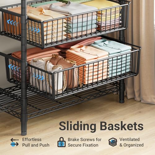VIPEK V10 Garment Rack Large Size Heavy Duty Clothes Rack with Hanging Rods, Adjustable Shelves & 2 Slid Storage Baskets, Wire Clothing Rack 68.9" W x 15.7" D x 76.4" H, Max Load 920 LBS, Black - color: Black