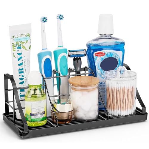 Bathroom Countertop Organizer - Detachable 7 Slots Kids Electric Black Toothbrush and Toothpaste Holder Drainage Tray for Bathroom Accessories Organization Counter Vanity Sink Storage - size: X-Large