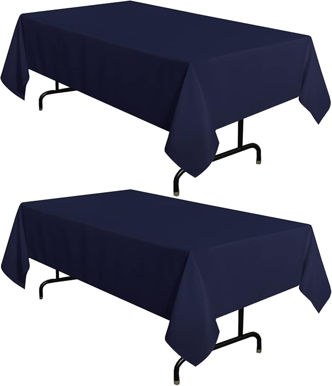 sancua 2 Pack Navy Tablecloth 60 x 120 Inch, Rectangle 8 Feet Table Cloth - Stain and Wrinkle Resistant Washable Polyester Table Cover for Dining Tables, Buffet Parties and Camping