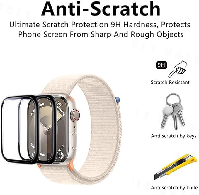 Screen Protector for Apple Watch Series 9/8/7 (41mm) 2-Pack Full Coverage Ultra Clear Tempered Glass for Apple Watch Series 9 iWatch A2982 41mm
