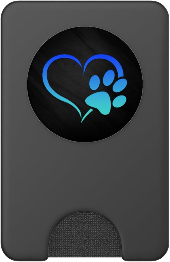 Turquoise Teal Blue Color Dog Paw Print Heart On a Black PopSockets Adhesive PopGrip