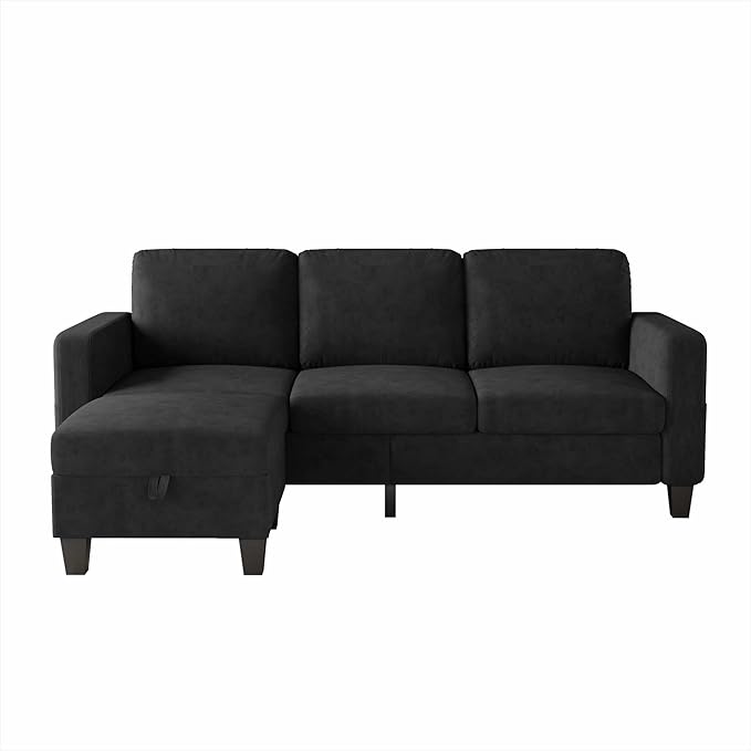 Small Sectional Couch, L Shaped Sectional Black Couch in a Box, Small Couches with Ottoman, 3 Seater Sofa for Living Room, Apartment, Dorm, Office
