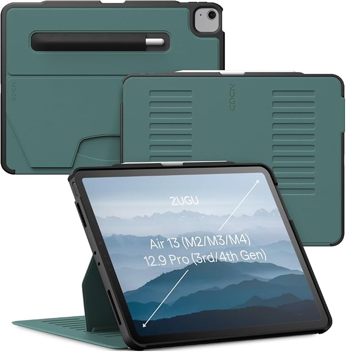 ZUGU Case for iPad Air 13 inch (M2/M3/M4) iPad Pro 12.9 Gen 3/4 [Aqua] | Ultra Slim Protective Cover Apple Pencil Holder w/Charging Convenient 10-Angle Magnetic Stand Auto Sleep/Wake Function