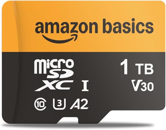 Amazon Basics 1TB microSDXC Card with Adapter for Smartphones, Full HD, Tablets, Drones, Action Cameras, Read Speed Up to 200MB/s, 1-Pack