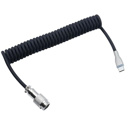 1PCS 1.5M Mechanical Keyboard Cable Black Custom Coiled USB C Cable for Gaming Keyboard with Detachable Metal Aviator USB-A to USB-C