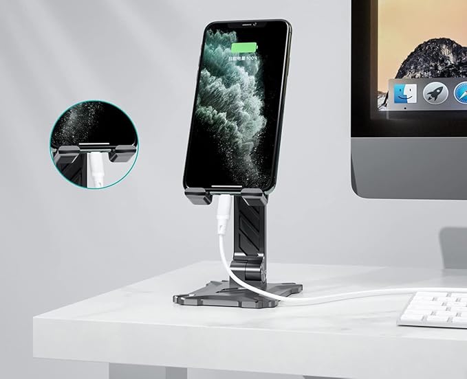Phone Stand for Desk. Foldable Desktop Mobile Phone Stand with Angle Height Adjustable Portable Office Cell Phone Holder Cradle Dock. Fits All 4.7-13in iPhone/Smartphone/iPad/Tablet.