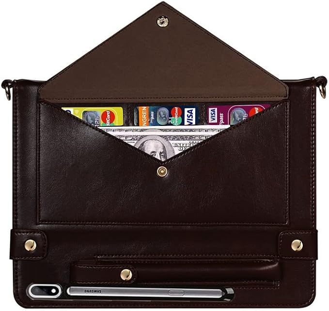 Handbag Case for Samsung Galaxy Tab S10 FE/S9 FE 10.9/S9/S8/S7 11 Techcircle Folio Stand Crossbody Wallet Protective Cover with S Pen Holder &amp Card Slots Hand Strap &amp Shoulder Strap Black