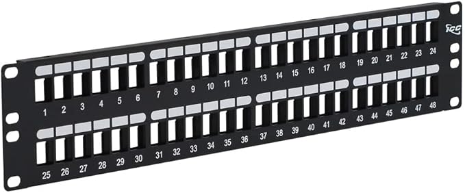ICC 48 Port Blank Keystone 2U Patch Panel with 19” Metal Rackmount Housing for Slim Profile Keystone Jacks (Sold Separately), UL Listed, IC107BP482