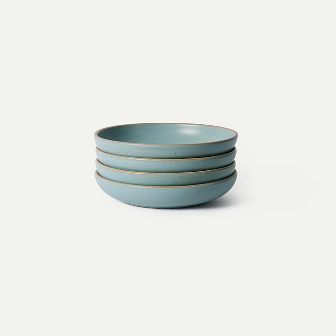 MORA Medium Dishes Set of 4, 30oz Ceramic Pottery Pasta Plate/Wide Bowls - Microwave, Oven and Dishwasher Safe - Iris