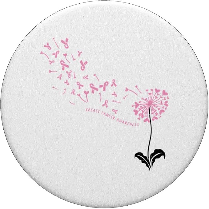 Dandelion Breast Cancer Awareness Pink RIbbon Support Gift PopSockets Adhesive PopGrip