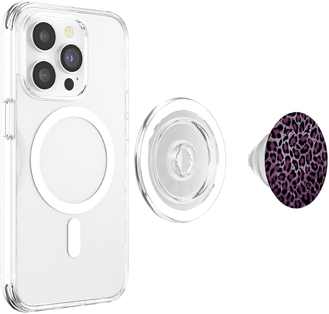 Purple Leopard Illustration Animal Print PopSockets PopGrip for MagSafe