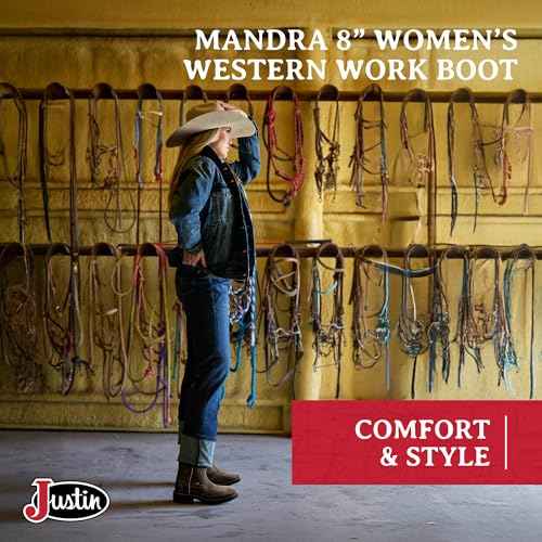 Justin Mandra 8¡± Western Boots for Women - Durable Cowhide Leather Square Toe Cowgirl Boots with Vivid Stitching, J-Flex Comfort & Non-Slip Outsoles