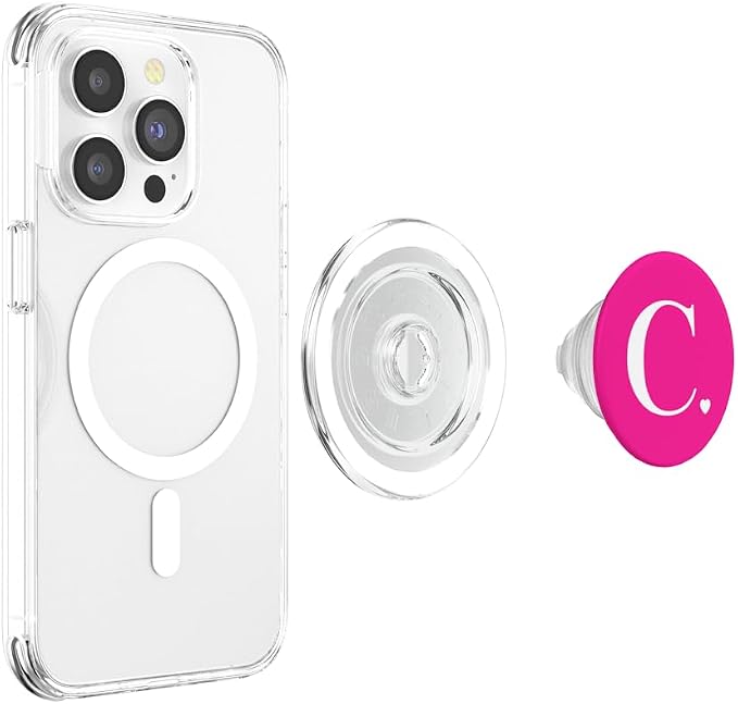 Hot Pink White Monogram Letter C Initial Heart Design PopSockets Adhesive PopGrip