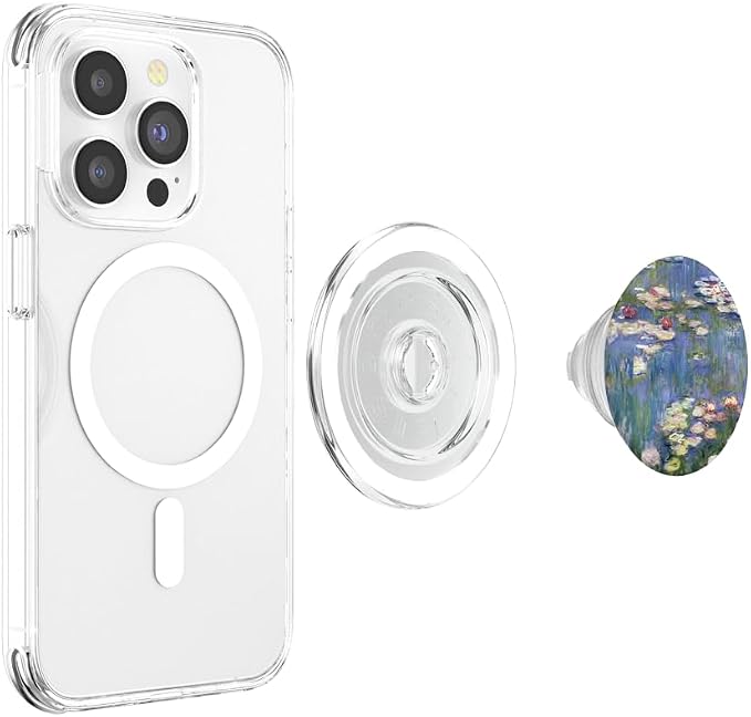 PopSockets Monet's Water Lilies Modern Art Impressionism Painting Phone Grip - Black - Compatible with Smooth Hard Plastic Phone Cases