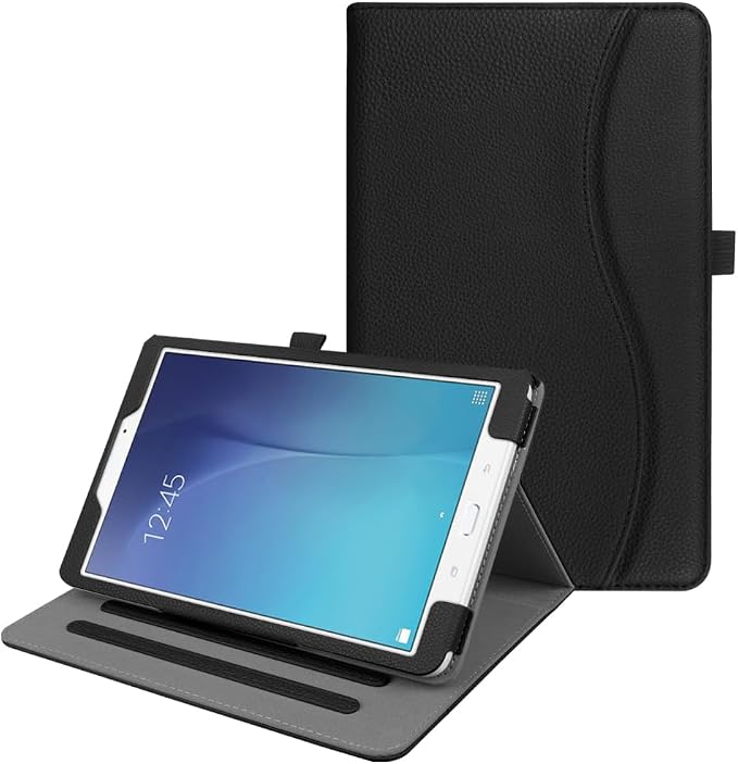 Fintie Multi-Angle Case for Samsung Galaxy Tab E 9.6 2015 Black | Model SM-T560/T561/T565/T567 Front Card Pocket Corner Protection
