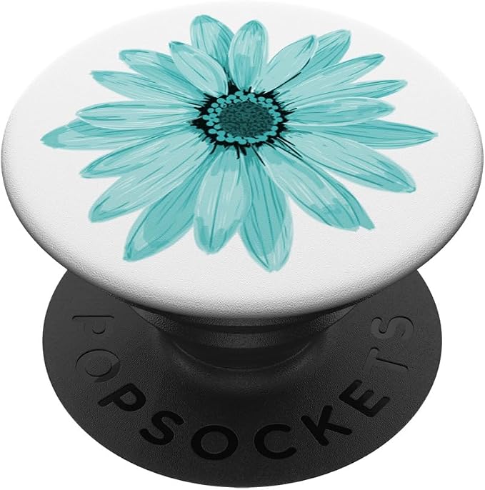 Floral Cell Phone Holder Pop Up Phone Grip White Teal Flower PopSockets Adhesive PopGrip