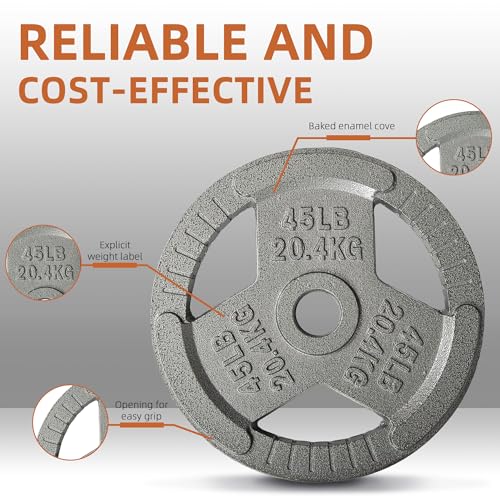 Fitvids Cast Iron 2-Inch Olympic Weight Plate for Strength Training & Weightlifting, Multiple Weights Available
