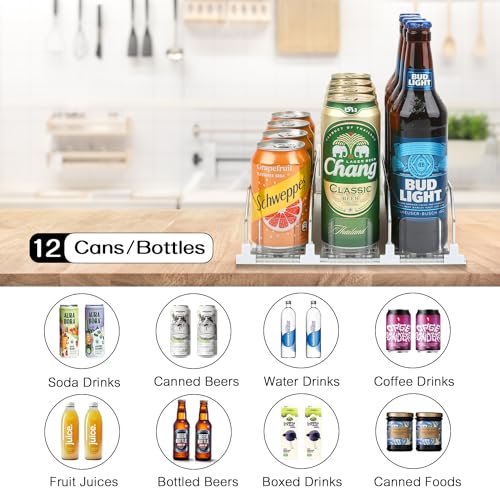 Soda Can Dispenser for Refrigerator - 3 Row Automatic Pusher Glide, Fridge Bottle Rack Drink Organizer, Self-Pushing Width Adjustable Beverage Storage Holds Up to 12 Cans (12.2inch, White) - size: 12.2 inch