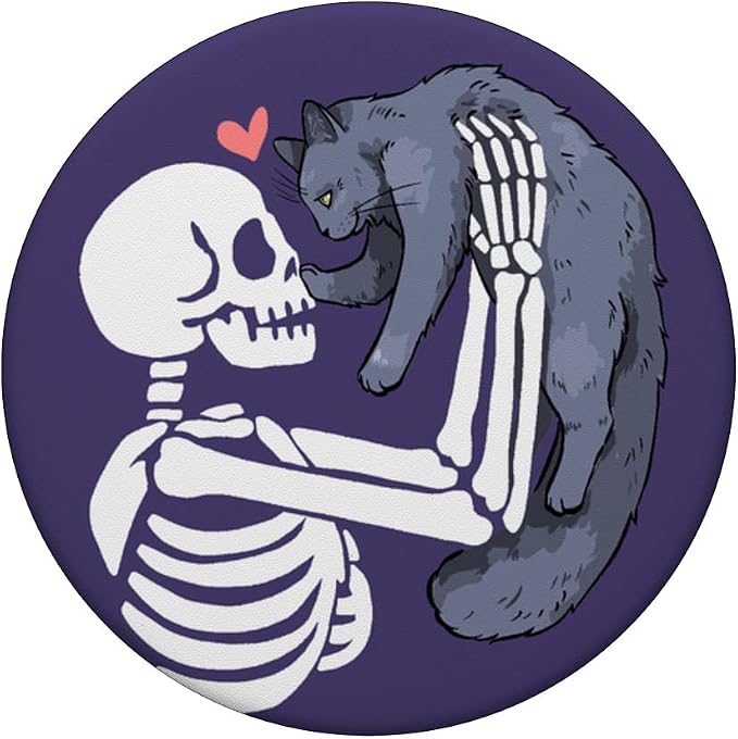 PopSockets Skull &amp Goth Phone Grip &amp Stand - Skeleton &amp Cat PopSockets PopGrip for MagSafe