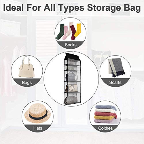 Improved Closet Handbag Purse Holder with 5 Large Heavy-Duty Mesh Shelves, Space Saving Hanging Handbag Storage Tote Bag Organizer Holder for Wardrobe Closet(Black) - color: Black