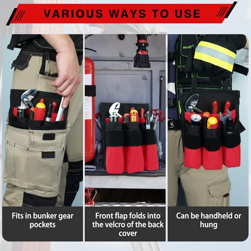 MELOTOUGH 7-Pocket Firefighter Tool Pouch with Carry Handle and Flap, Fits in Bunker Gear Pocket, Tool Organizer